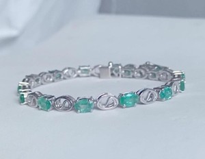 Natural Emerald Stone Charm <b>Bracelet</b> for Women Sterling Silver Gold Plated Luxury <b>Gemstone</b> Wedding May Birthstone Gift - Product Image 1