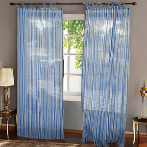 <b>Tie</b>-<b>Top</b> Cotton <b>Curtains</b> Handmade Boho Stripe Drapes for Bedroom & Living Spaces - Product Image 4