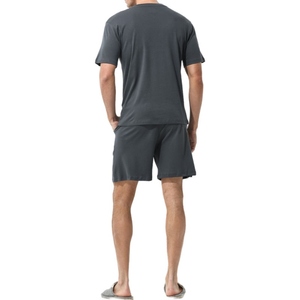 <b>Men's</b> Black Crew Neck T-Shirt With Shorts Casual Summer Cotton <b>Pajama</b> <b>Set</b> Breathable Knitted Two Piece Outfit - Product Image 2