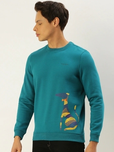 Sudadera de Cuello Redondo Color Verde Azulado para Hombre, Corte Regular, Logotipo Estampado, Informal, Tejida, 100% Algodón, para Otoño - Product Image 6