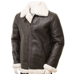 Veste en cuir pour homme avec logo personnalisé, style tendance, col en fourrure, veste de motard vintage pour l'hiver. - Product Image 3
