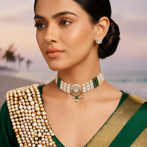 Designer 18K Gold Plated <b>Crystal</b> Stone Pearl Diamond Beads Choker Necklace Set <b>Ball</b> Pattern Alloy for Parties-10575550DGR - Product Image 3