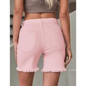 High Waist Pink Distressed Denim <b>Shorts</b> Women Ripped Cotton Casual Summer <b>Shorts</b> With Frayed Hem And Front Pockets - Product Image 3