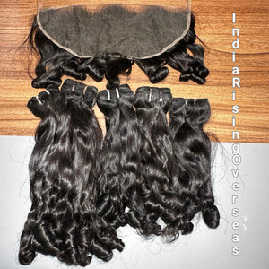 Extensions de cheveux bouclés 100 % naturels indiens, texture bouclée rebondissante, avec frontal et mèches, cuticules alignées : modèle non permanent - Product Image 1