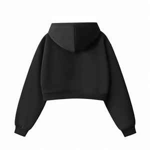 Sudadera Corta con Capucha para Mujer, Color Sólido, Informal, de Manga Larga, para Otoño, Talla Adulto, de Forro Polar, con Hombros Caídos - Product Image 4