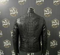Veste de moto d'hiver pour homme en cuir véritable noir gaufré, personnalisable, imperméable et respirante, avec col montant