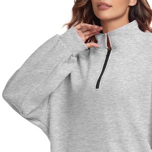 Sweat-shirt demi-zippé surdimensionné léger pour femme Sweat à capuche à fermeture éclair avec poches - Product Image 5