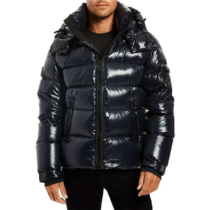 New Style Zipper Closure Wear <b>Men's</b> Long Sleeve Puffer Jackets OEM Designer Made Hooded Quilted Padded Shiny Jacket For <b>Men</b> - Product Image 1