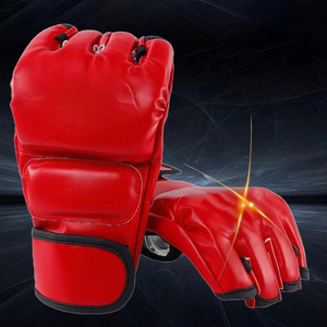 Gants d'entraînement MMA en cuir PU rouge, gants de sport à doigts entiers avec coussinets de protection pour les jointures et sangle de poignet réglable - Product Image 4
