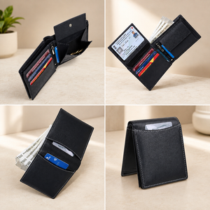 กระเป๋าสตางค์ผู้ชายหนังแท้พรีเมียมพร้อมช่องใส่เหรียญและระบบป้องกัน RFID กระเป๋าสตางค์ผู้ชายแบบพับสองตอนหนังสีน้ำตาลพร้อมช่องใส่บัตร - Product Image 5