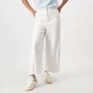 Pantalon décontracté taille haute en coton blanc coupe droite ample style été couleur unie tissu tissé - Product Image 6