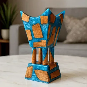 Quemador de Incienso de Resina y Madera Hecho a Mano, Color Azul Turquesa, Forma de Copa, Soporte Decorativo para Incienso, Decoración del Hogar, Estilo Árabe - Product Image 1