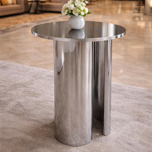 Mesa de Centro de Acero Pulido de Diseño Duradero con Superficie Redonda y Pedestal Arquitectónico Robusto para Muebles de Hogar Modernos - Product Image 2