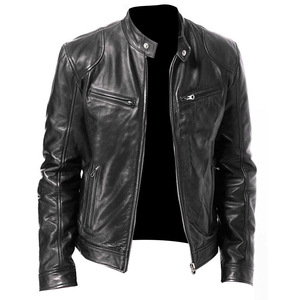 Men's Spring Autumn <b>Slim</b>-<b>Fit</b> Motorcycle Leather <b>Jacket</b> XS Cross-Border Fashion Stand New Zipper Plain Dyed Coated <b>jacket</b> for men - Product Image 6