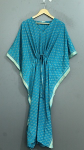 Caftán de seda para mujer, estampado, de manga corta, vestido largo con cuello en V y cintura anudada, estilo casual de verano - Product Image 2