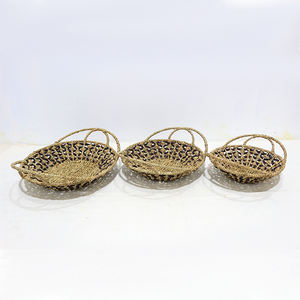 Juego de bandejas multifuncionales de mimbre rústico tejido a mano para cocina y sala de estar, ecológico - Product Image 2