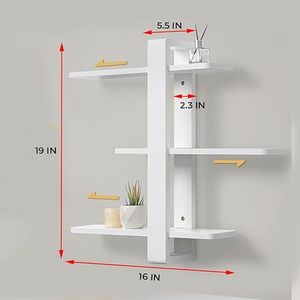 White 3-Tier Floating Pine Wood Wall Mounted Display Rack for Home Living Room <b>Bathroom</b> - Product Image 3