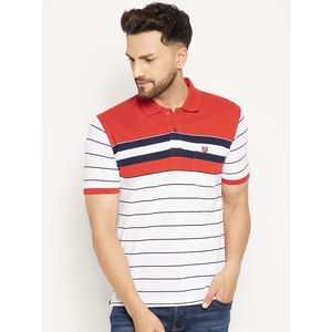 Polo rayé tendance en coton doux pour la peau, taille et couleur personnalisables - Product Image 1