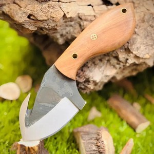 Couteau de camping à lame fixe en acier au carbone, forme pied de mouton, manche en bois, bord biseauté, outil de survie en plein air - Product Image 1