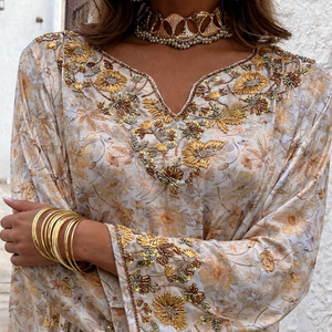 Luxury Silk Zari Work Modest <b>Kaftan</b> | Designer Hand-Embroidered Floral Pattern Evening Gown | Breathable <b>Sequin</b> Work Women's - Product Image 5