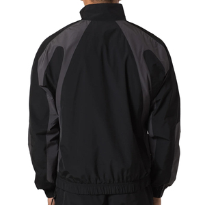 Unisex <b>Black</b> Color Blocking Racer Jacket Waterproof Windproof Breathable Zipper Closure Hooded Collar Sporty High Street Style - Product Image 4
