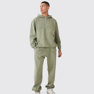 Ensemble survêtement molletonné surdimensionné 2 pièces pour homme : sweat à capuche zippé et pantalon de jogging, style streetwear, personnalisable - Product Image 1
