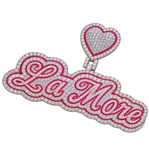 Colgante de Hip Hop Personalizado con Nombre, Letra Esmaltada Rosa, Unisex, Chapado en Oro, con Moissanita Engastada en Garra, Joyería de Moda para Fiesta - Product Image 1