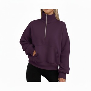 Professional High Quality Women Custom Autumn Front Logo Turtleneck Half-Zip Terry Sweatshirts Full Sleeves Oversized - Product Image 6