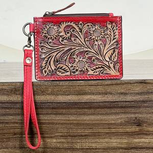 Cartera de Cuero Genuino de Lujo Hecha a Mano con Diseño Floral, Mini Cartera con Cierre para Monedas y Tarjetas ATM, Ideal para Compras - Product Image 2