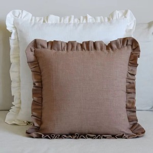 Hot trend Linen Ruffle <b>Cushion</b> Cover <b>Gingham</b> Checkered Pillow Case Home Decor - Product Image 3