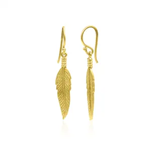 Leaf earring dangle drop hook earrings brass metal gold plated high quality brass jewelry wholesale supplier african jewelry