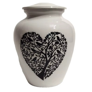 Urne funéraire en aluminium blanc de style américain Radiance pour cendres d'adultes avec motif cœur, 10 pouces, conteneur commémoratif durable - Product Image 3