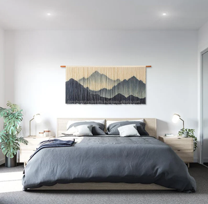 Bleu montagne dentelle tenture murale macramé motif moderne luxe Style artisanat décor à la maison salle de bain utilisation encadrée Design Tienphong - Product Image 1