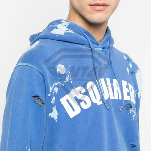 Sudadera con Capucha Azul para Hombre, Diseño Desgastado con Efecto Blanqueado, Fabricante de Sudaderas de Alta Calidad al por Mayor, Estilo Urbano Oversize - Product Image 5