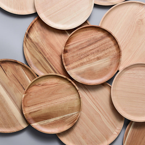 Plateau rond en bois massif japonais pour fruits, gâteaux, collations, thé - Assiette en bois élégante - Product Image 5
