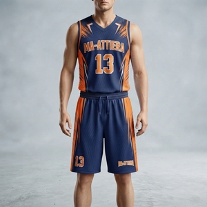 Uniforme de basket-ball pour hommes, ensemble de maillot et short imprimé par Sublimation, Orange et bleu, respirant, en Polyester, vêtements d'équipe, taille adulte - Product Image 4