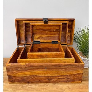 Handcrafted Indian Sheesham Wood Modern Rectangular Storage Chest Box 40x28x20cm Wholesale Moradabad - Product Image 1