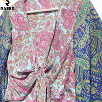 Hippie Retro Vintage Boho Floral Eco-friendly Women's Silk Wrap Crop Top With Bell Sleeves And Tie Front Casual Gift