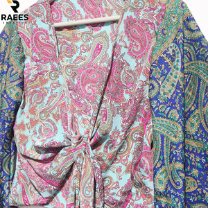 Top Corto de Seda para Mujer, Estilo Hippie Retro Vintage Boho, Floral, Ecológico, con Mangas Campana y Lazo Frontal, Casual, para Regalo - Product Image 6
