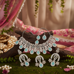 <b>Choker</b> Necklace Set Designer Crystal Rhinestone/Pearl/Diamond Chains for Wedding Ethnic & Classic Style-10575549SBL - Product Image 3