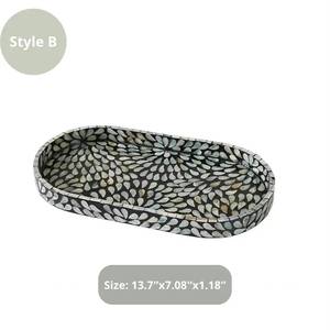 Plateau ovale élégant, moderne et durable, avec incrustation de nacre, plateau de service décoratif pour salon et salle à manger, par Fashion Craft India - Product Image 2