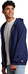 Premium Navy Blue Full-Zip Hoodie - Wholesale Unisex Cotton Fleece Sportswear Training Jacket - Product Image 3