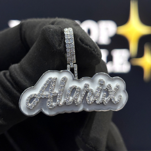 <b>Custom</b> White Enamel Letter <b>Name</b> Pendant 925 Sterling Silver VVS1 Moissanite Iced Hip Hop <b>Necklace</b> Unisex Jewelry Gold Plated - Product Image 4