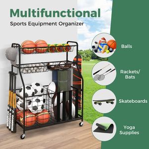 Chariot de rangement de garage avec crochets et paniers, organisateur d'équipements sportifs pour le basketball - Product Image 6