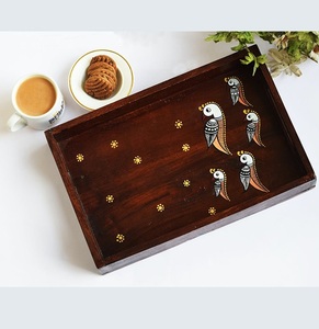 Plateau de service en bois émaillé imprimé fait main, sur mesure, pour le stockage des fruits, vaisselle, plateau à thé et café, prix abordable - Product Image 1