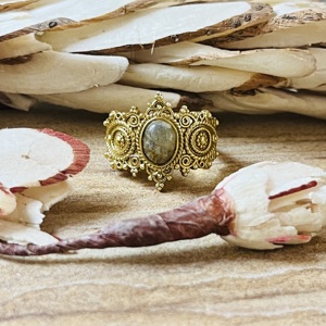 Latest Design <b>Labradorite</b> Tribal <b>Ring</b> Vintage Style Gold Plated Brass <b>Ring</b> Ethnic Statement Ornate Wholesale <b>Ring</b> For Women - Product Image 1