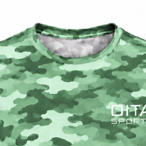 เสื้อยืดลายพรางสีเขียวมิ้นท์แบบกำหนดเองสำหรับผู้ชาย แขนสั้น คอกลม พิมพ์ลายพราง น้ำหนักเบา เหมาะสำหรับการฝึกซ้อม ฟิตเนส วิ่ง และออกกำลังกาย - Product Image 5