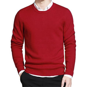 High Demand Sweater Men's Red Solid Color Knitted Pullover Sweater Full Sleeve Regular Fit 100% Acrylic Autumn Wear - Product Image 1