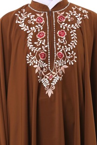 Stylish Ethnic High Neck Embroidered <b>Ankle</b> Length Abaya for Women Polyester Fabric Breathable Lightweight Long Sleeve - Product Image 3