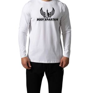 Men's <b>White</b> Long Sleeve Performance T Shirt Lightweight Cotton Crew Neck Fitness Training Casual Sportswear Apparel - Product Image 3